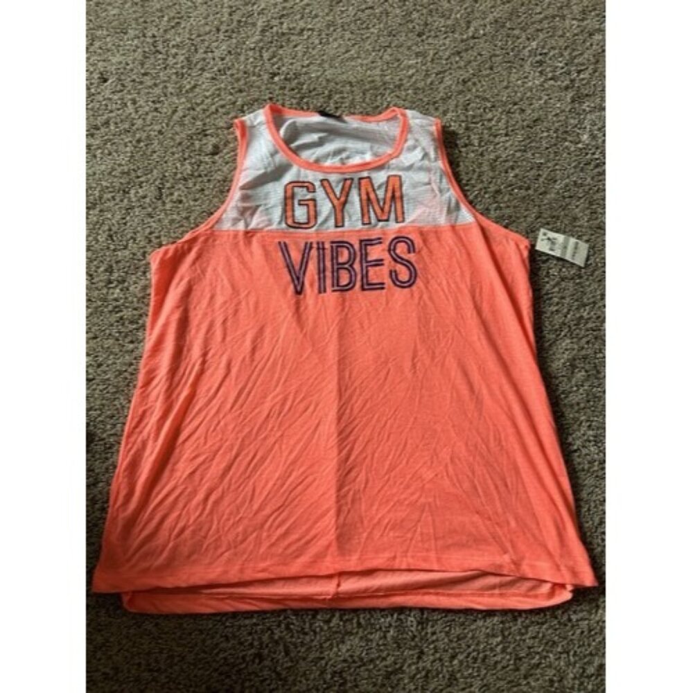 Material Girl Active Sleeveless Mesh "Gym Vibes" Pull Over Plus Size 1X Colorful